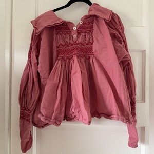 Unique smocked gingham blouse with stitch details